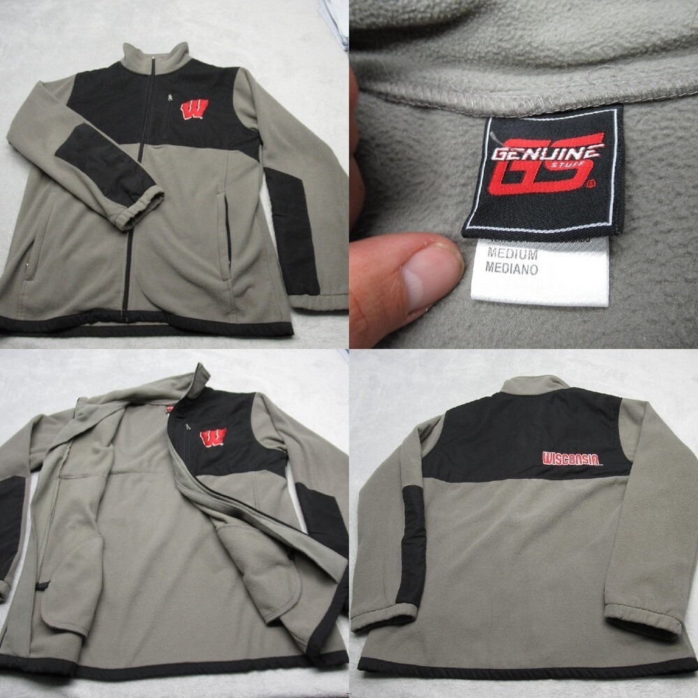 Wisconsin Badgers Jacket Men Medium Gray Colorblock Fleece Full Zip Outdoor